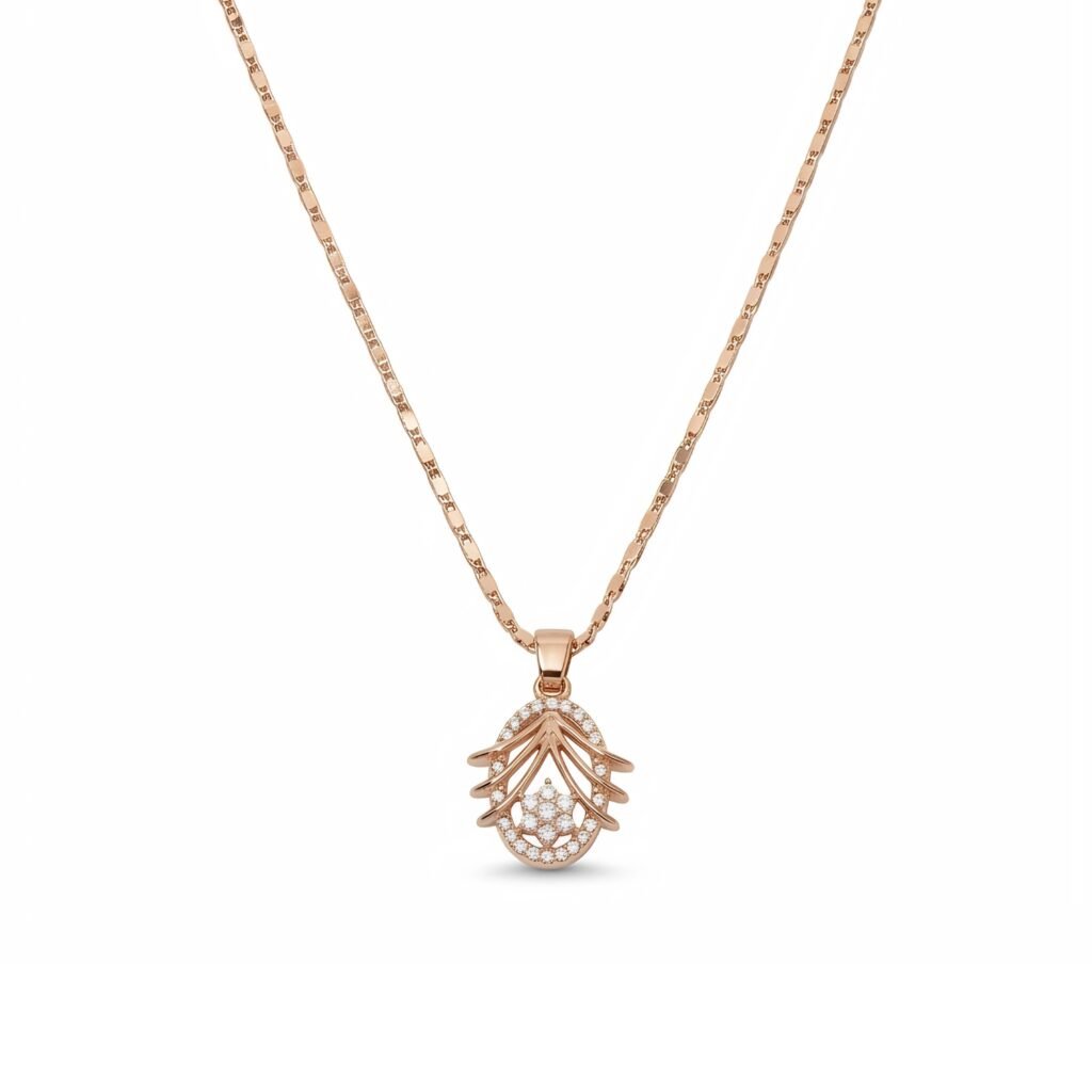 Divayra Gold Art Deco Floral Oval Necklace