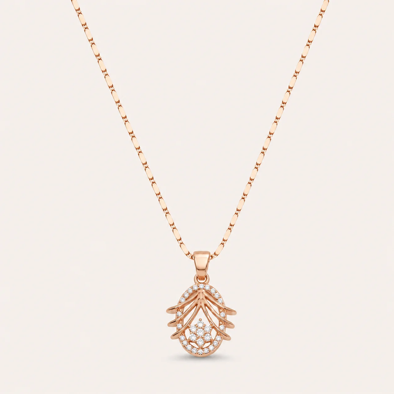 Divayra Gold Art Deco Floral Oval Necklace