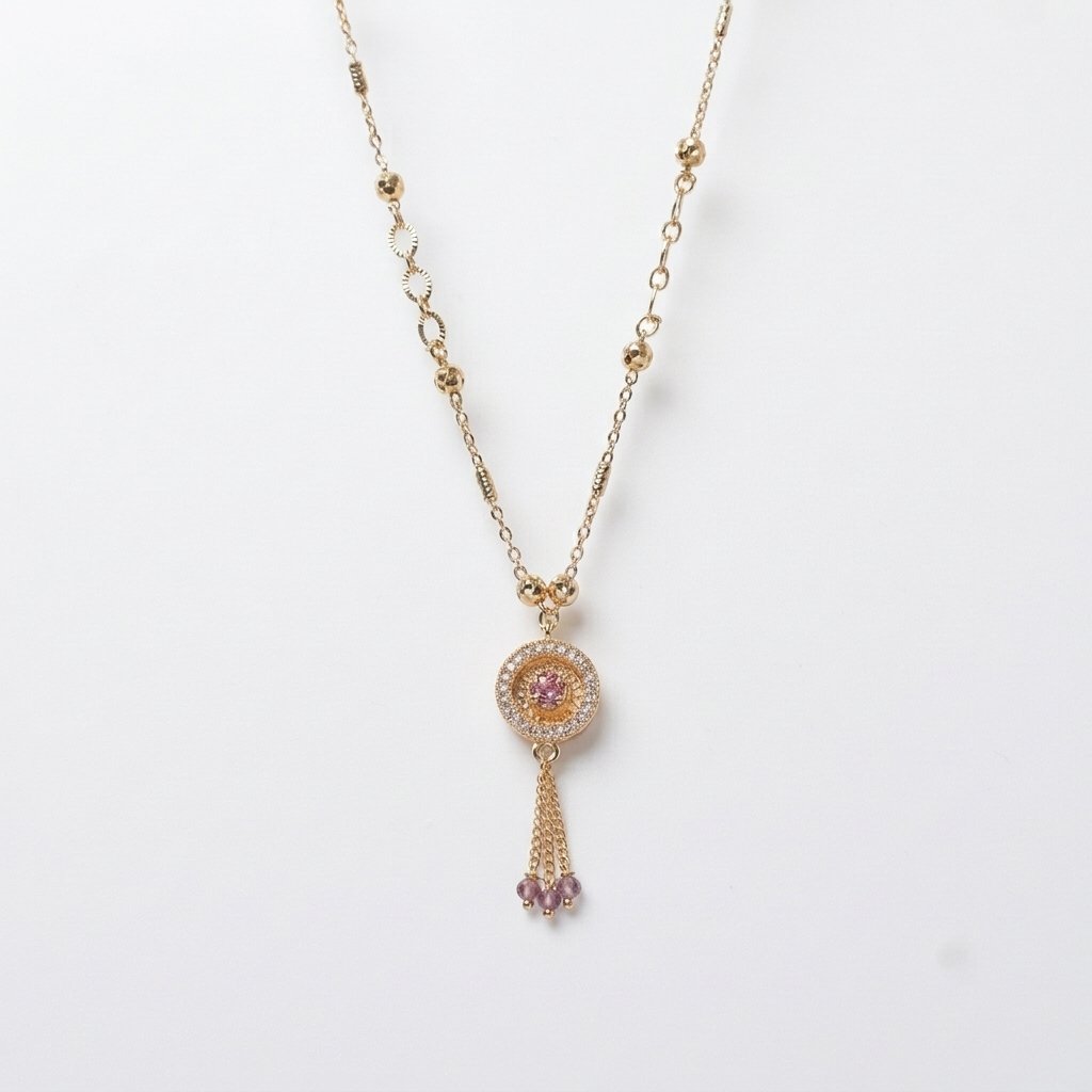 Divayra Gold Circular Tassel Necklace