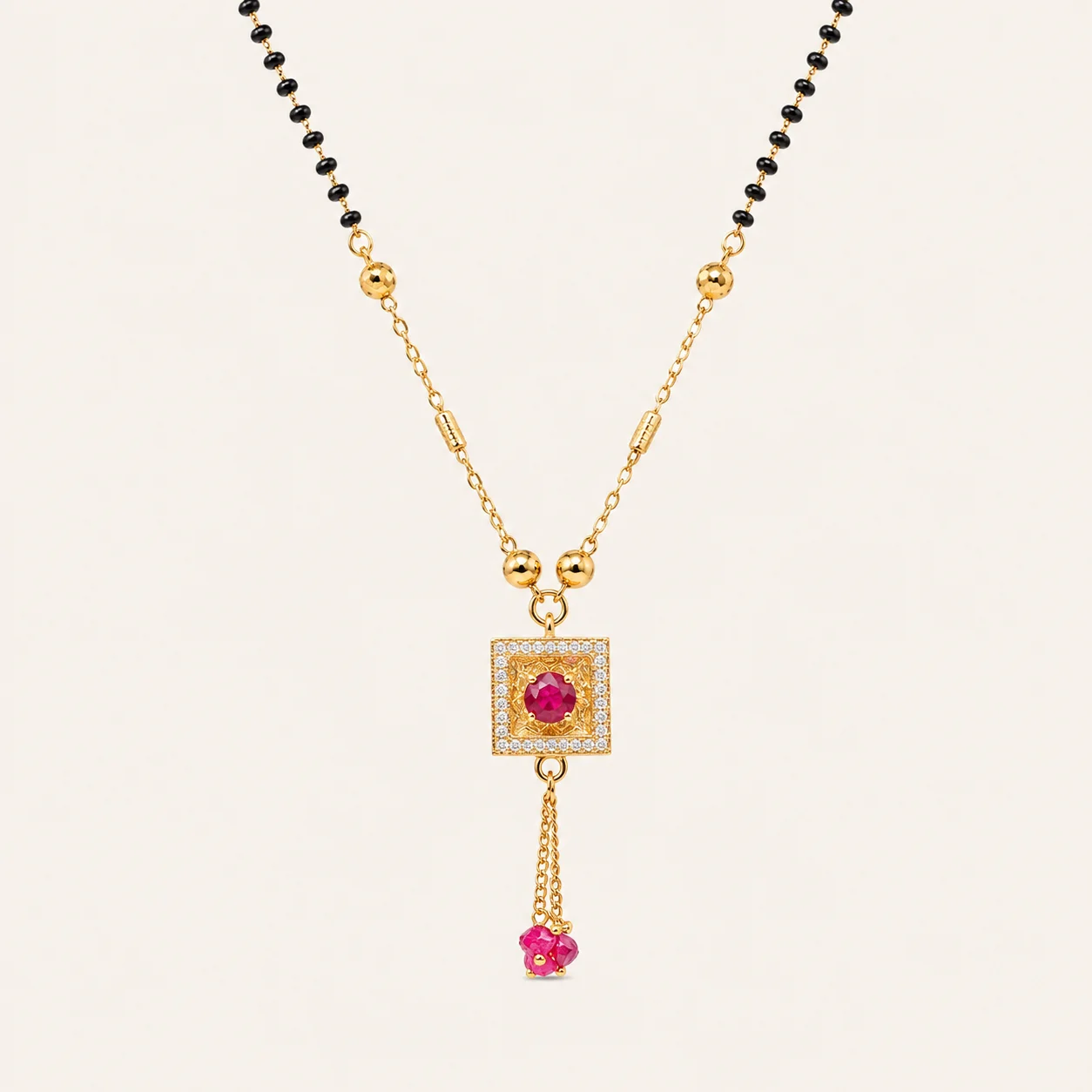 Modern Square Pave & Ruby Accent Mangalsutra