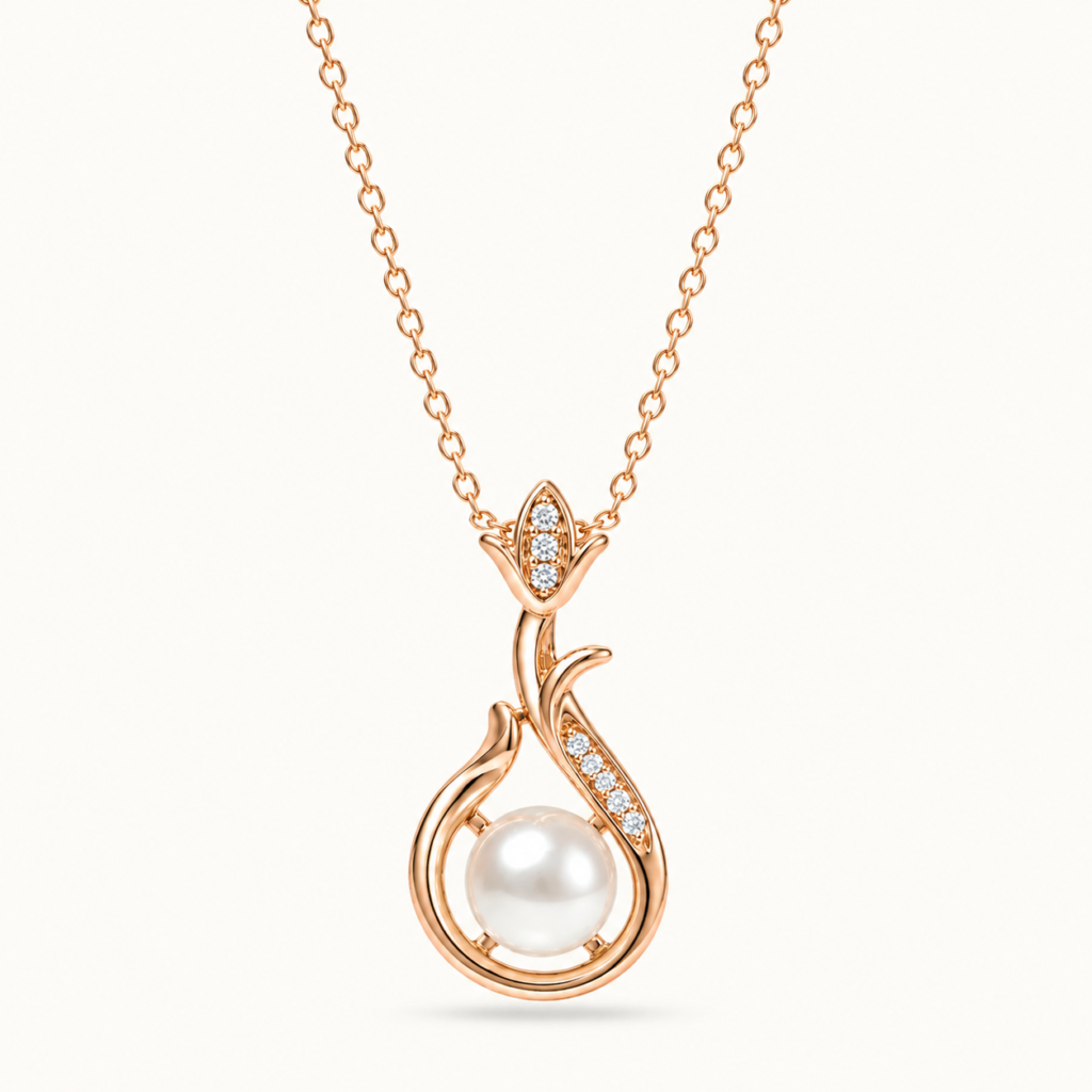 Divayra Kavya - Rose Gold Floral Pearl Drop Necklace