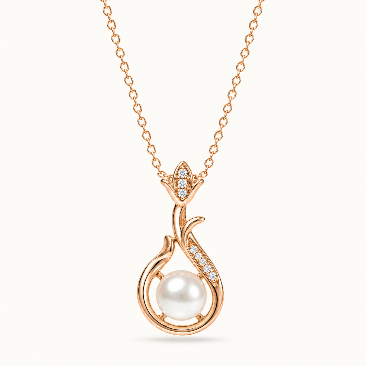 Divayra Kavya - Rose Gold Floral Pearl Drop Necklace
