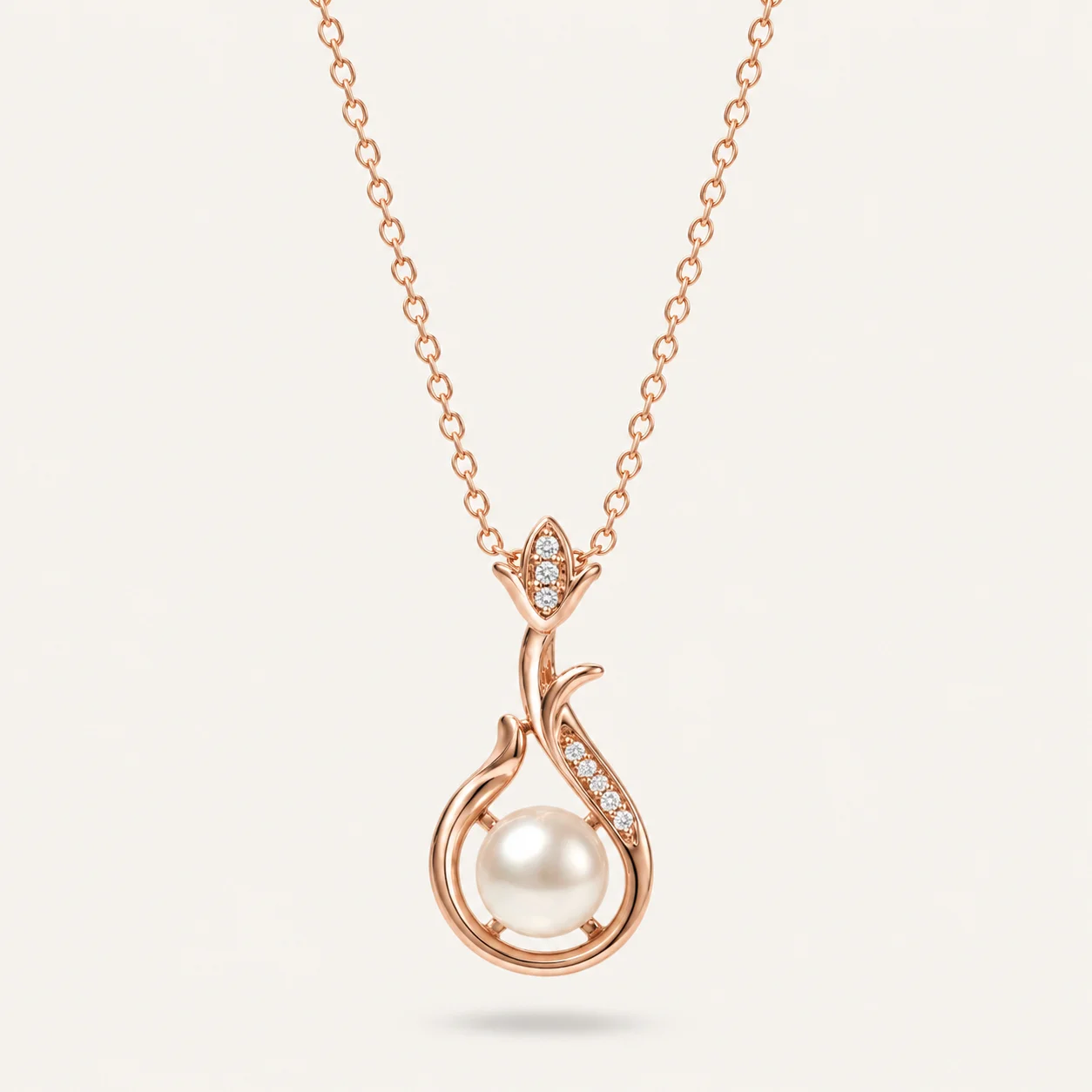 Divayra Kavya - Rose Gold Floral Pearl Drop Necklace