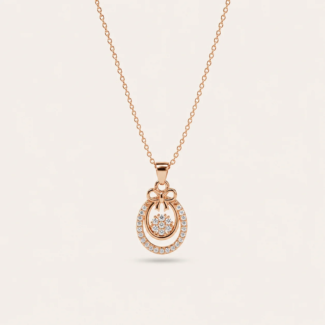 Divayra Meher - Rose Gold Delicate Bow & Pave Halo Pendant
