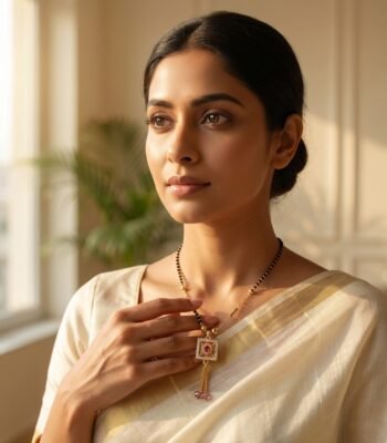 Divayra Modern Square Pave Ruby Accent Mangalsutra