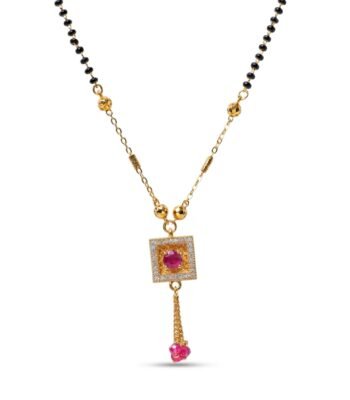 Divayra Modern Square Pave Ruby Accent Mangalsutra