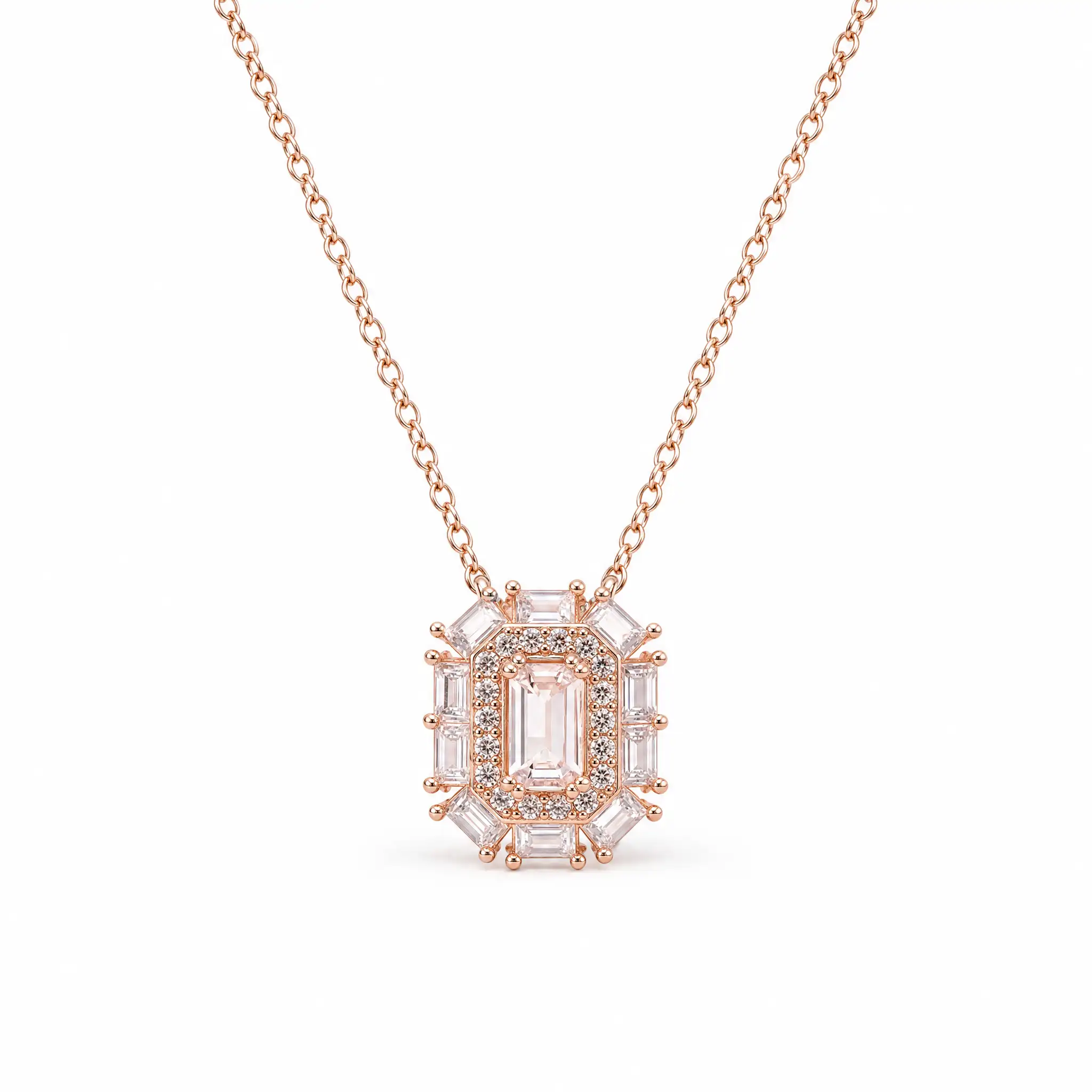 Divayra Rose Gold Emerald Cut Baguette Necklace