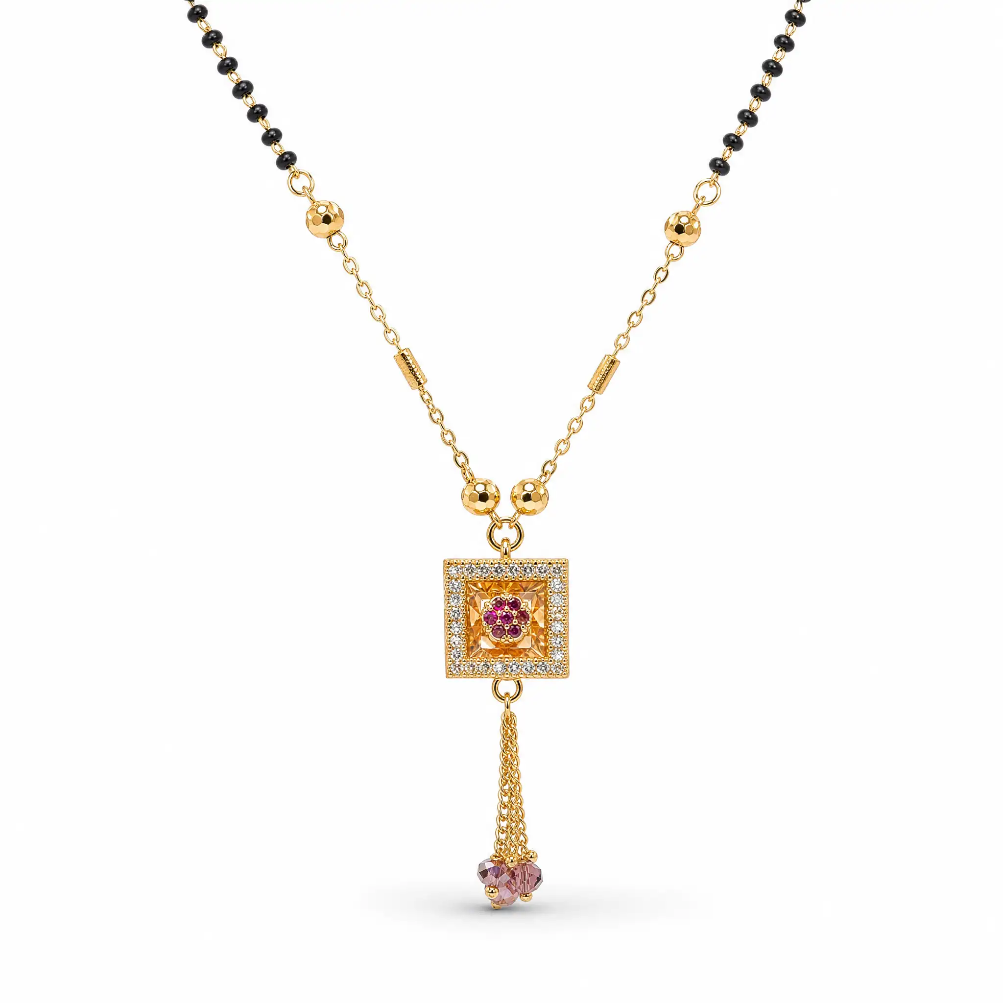 Divayra Modern Square Pave Ruby Accent Mangalsutra
