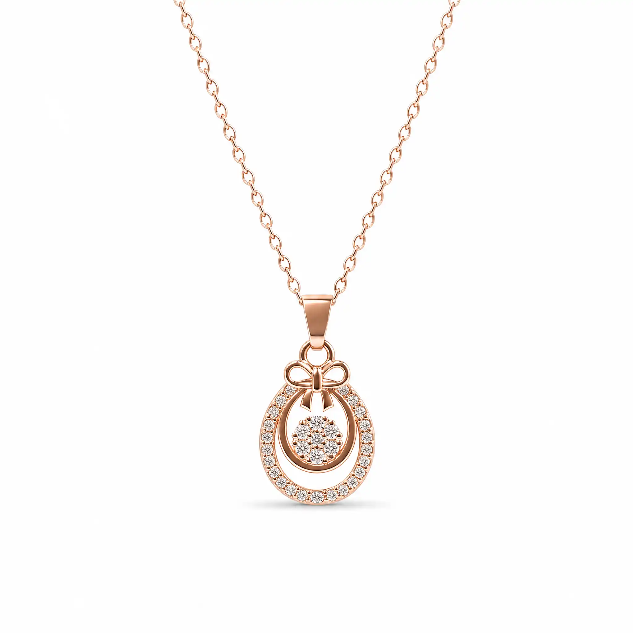 Divayra Rose Gold Floral Pearl Drop Necklace