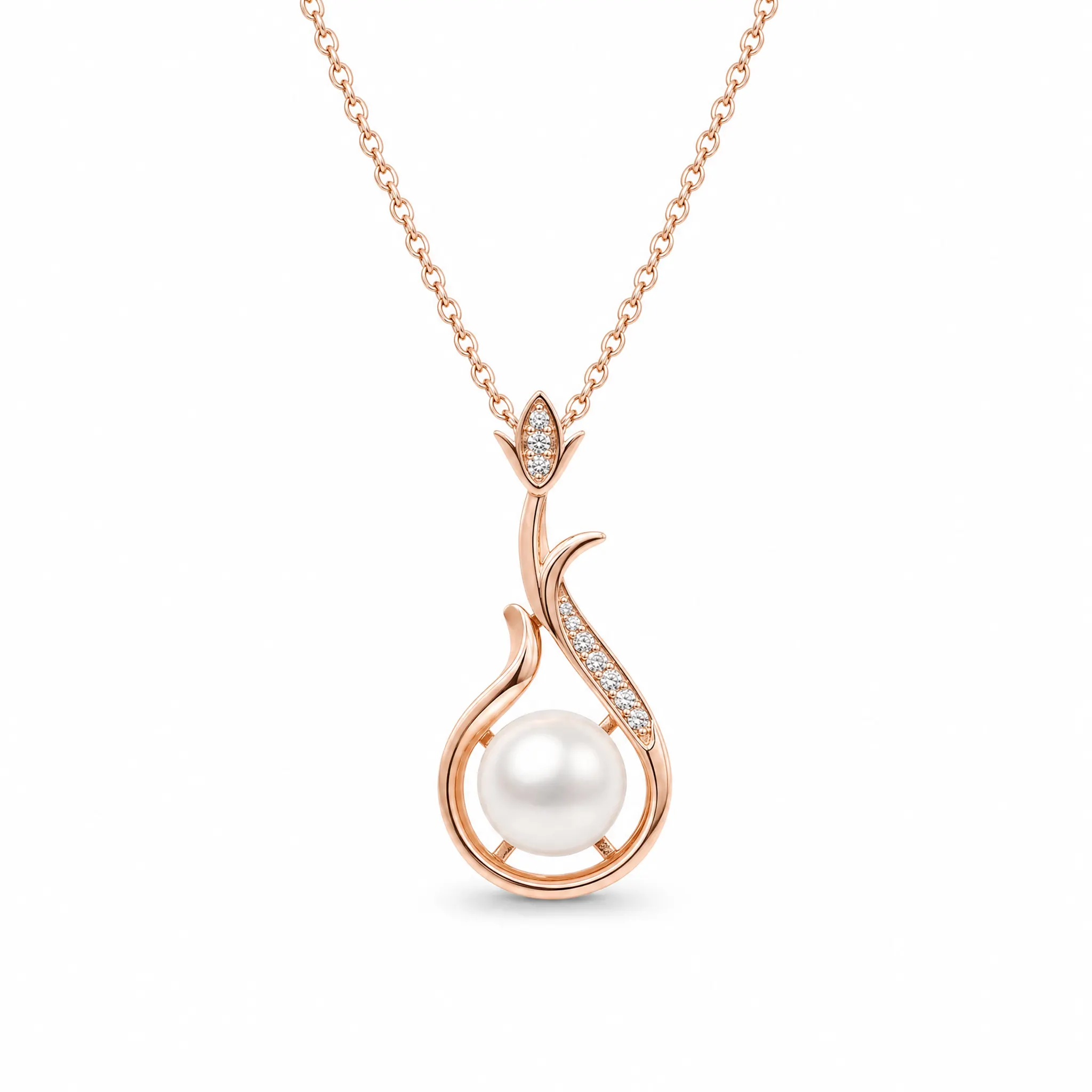 Divayra Rose Gold Floral Pearl Drop Necklace