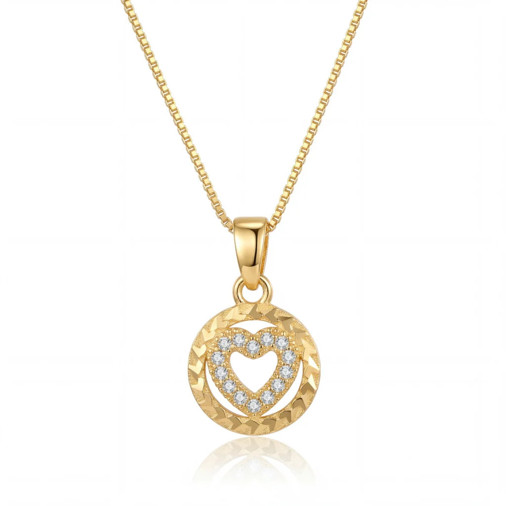 divayra 18k Gold Plated Circle With Zirconia Heart Necklace
