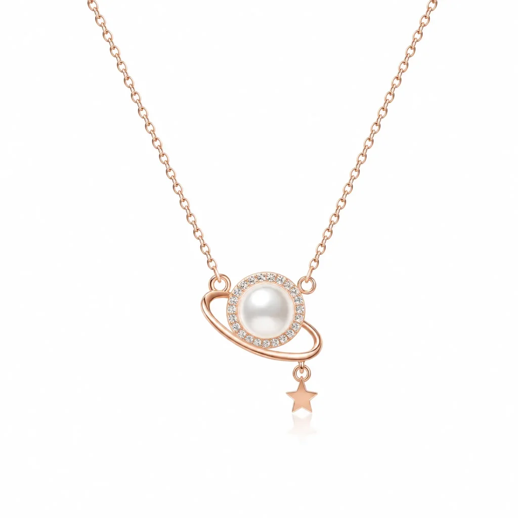 Divayra Rose Gold Pearl & Star Orbit Necklace