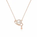 Divayra Rose Gold Pearl & Star Orbit Necklace
