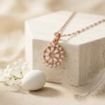Divayra Rose Gold Baguette Sunburst Halo Necklace