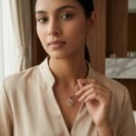 Divayra Rose Gold Baguette Sunburst Halo Necklace