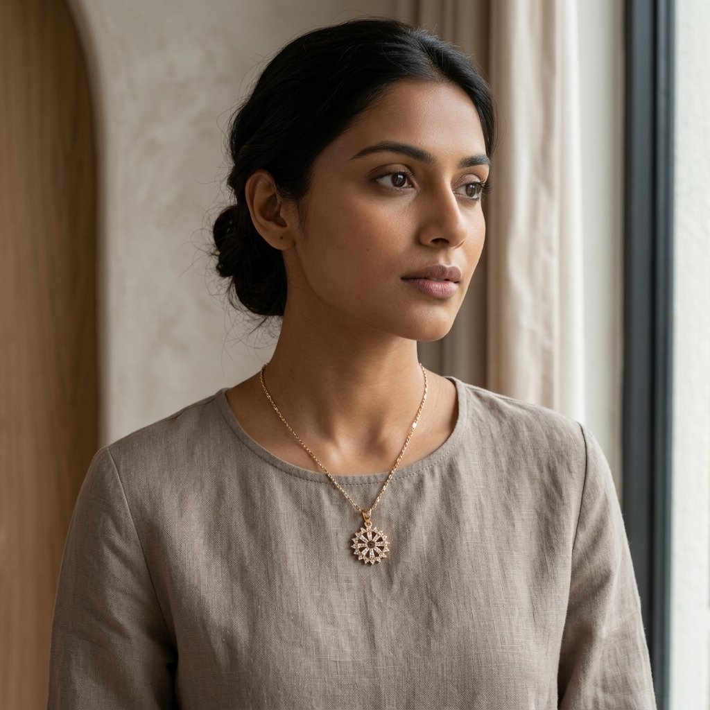 Divayra Rose Gold Baguette Sunburst Halo Necklace