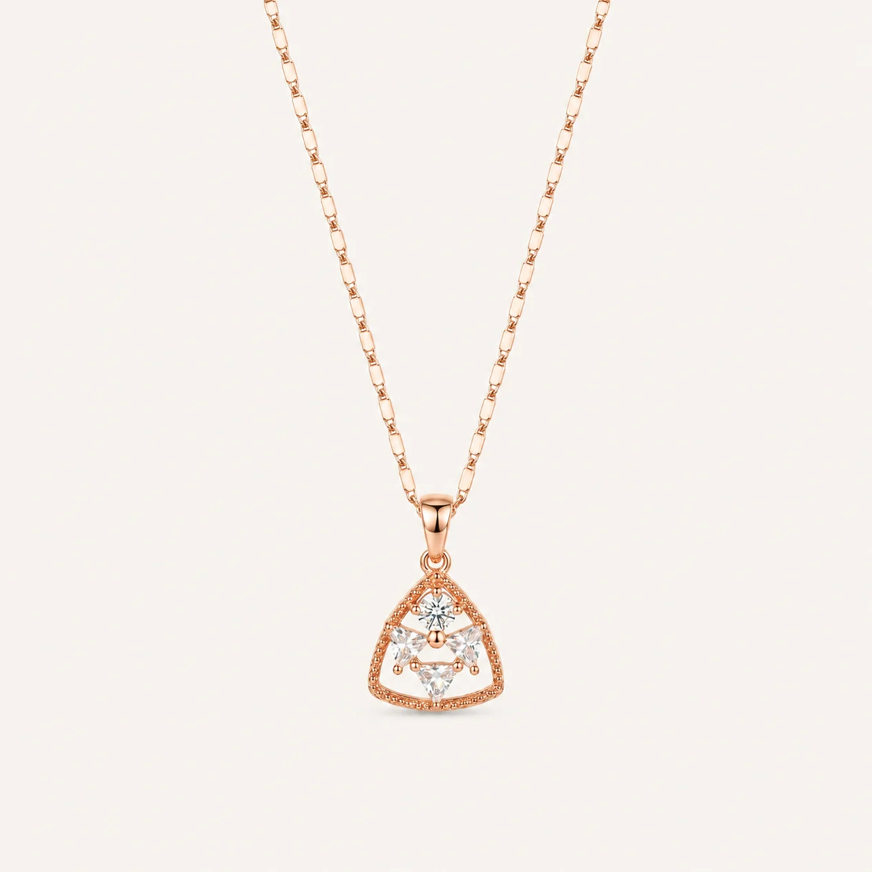 Divayra Rose Gold Beaded Triangle & Trillion Cut Necklace