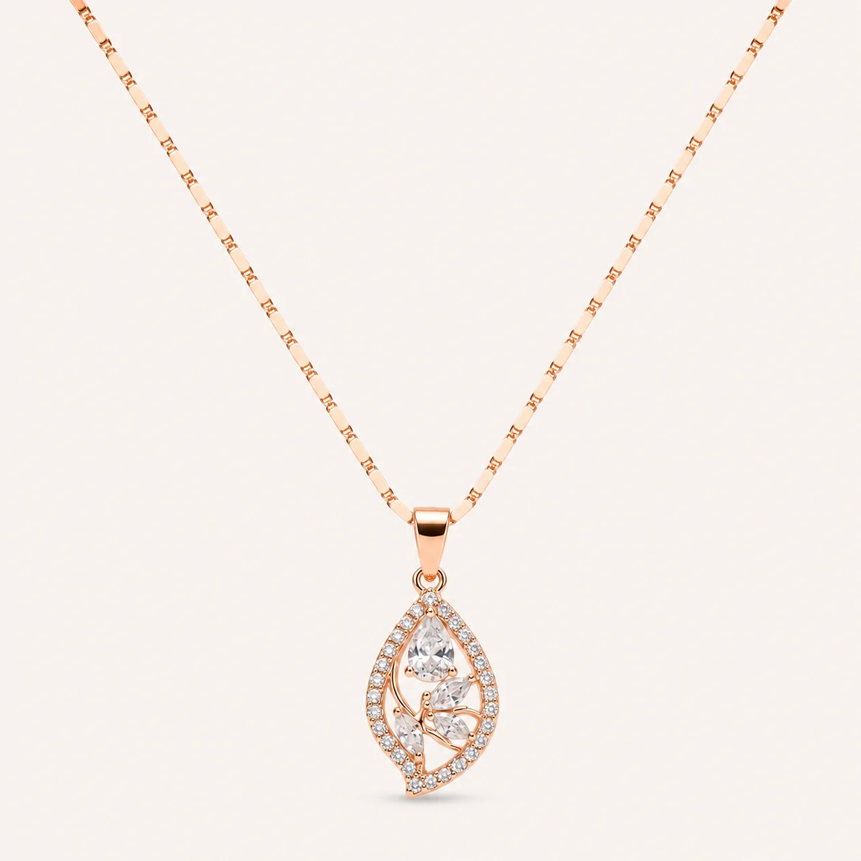 Divayra Rose Gold Marquise & Pear Floral Necklace