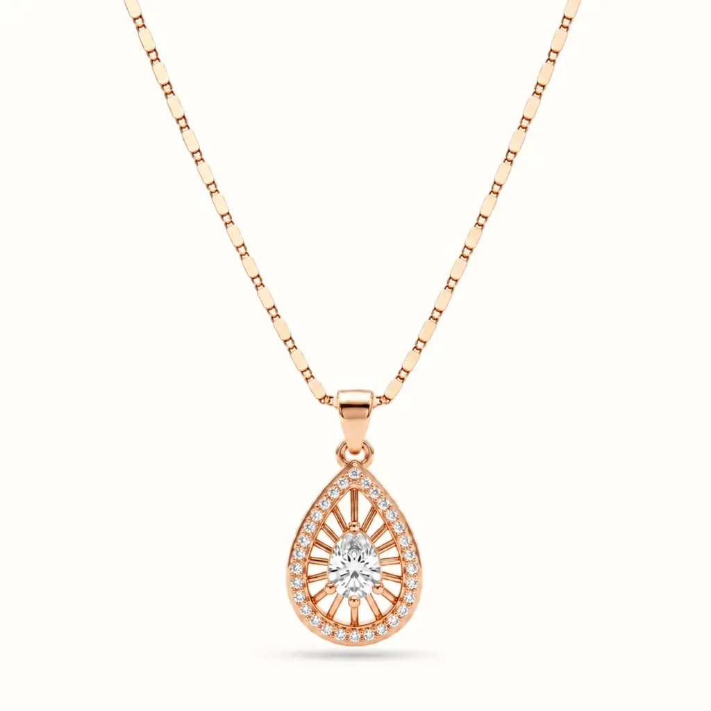 Divayra Rose Gold Teardrop Filigree Necklace