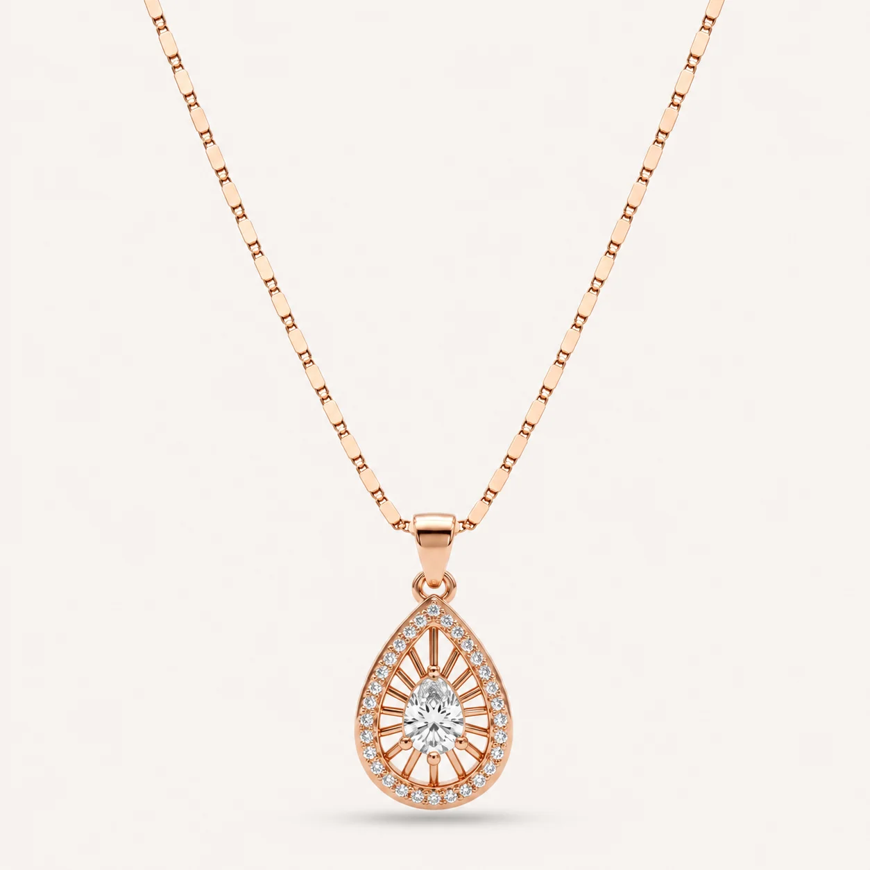 Divayra Rose Gold Teardrop Filigree Necklace