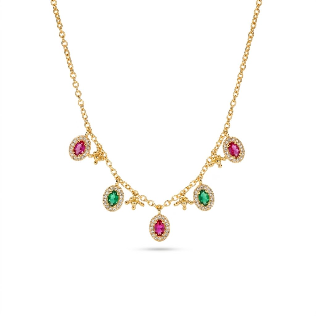Divayra Ruby Emerald Oval Charm Necklace