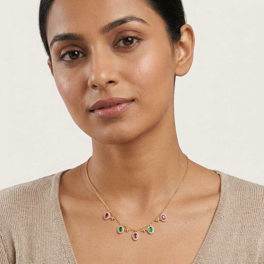 Divayra Ruby Emerald Oval Charm Necklace