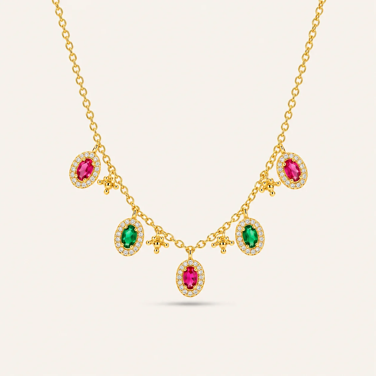 Ruby Emerald Oval Charm Necklace