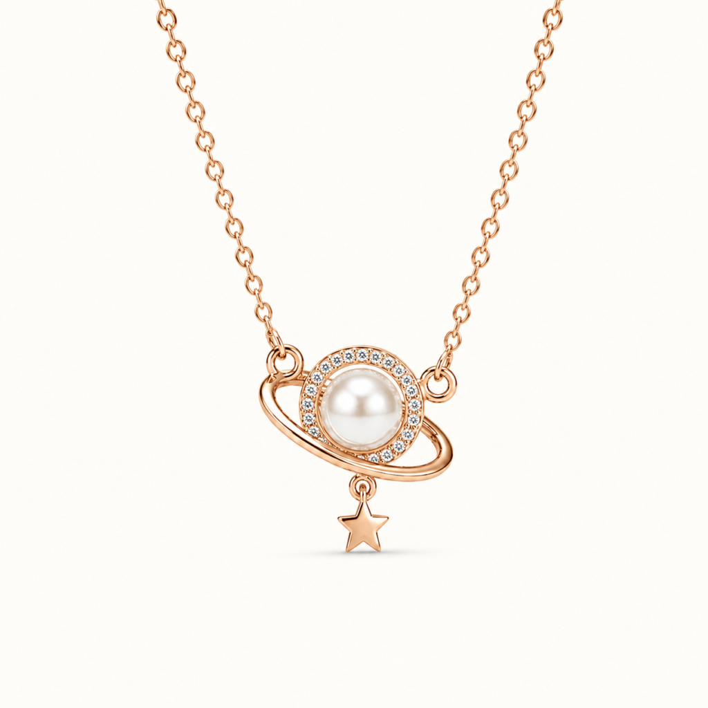 Divayra Sitara - Rose Gold Pearl & Star Orbit Necklace