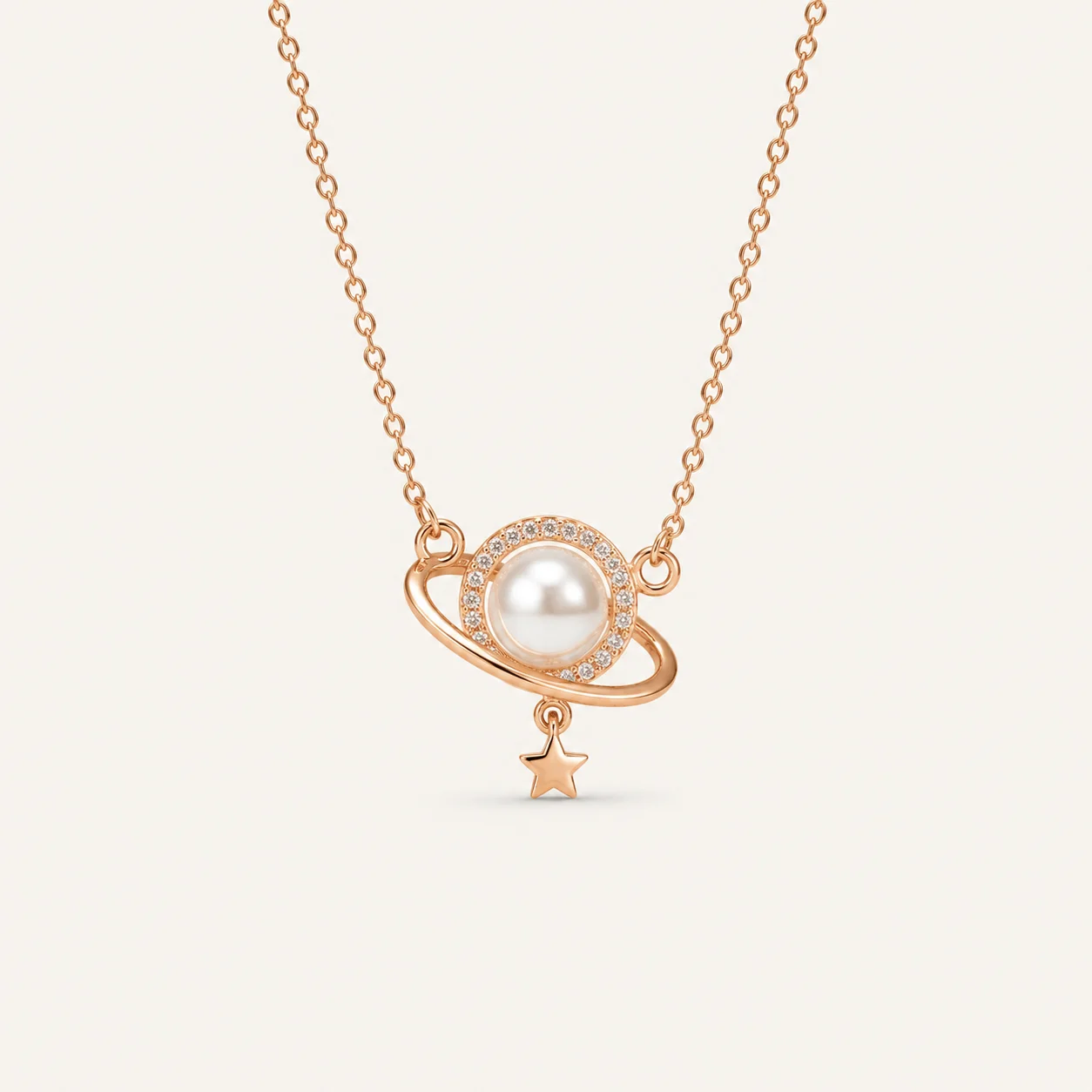 Divayra Sitara - Rose Gold Pearl & Star Orbit Necklace