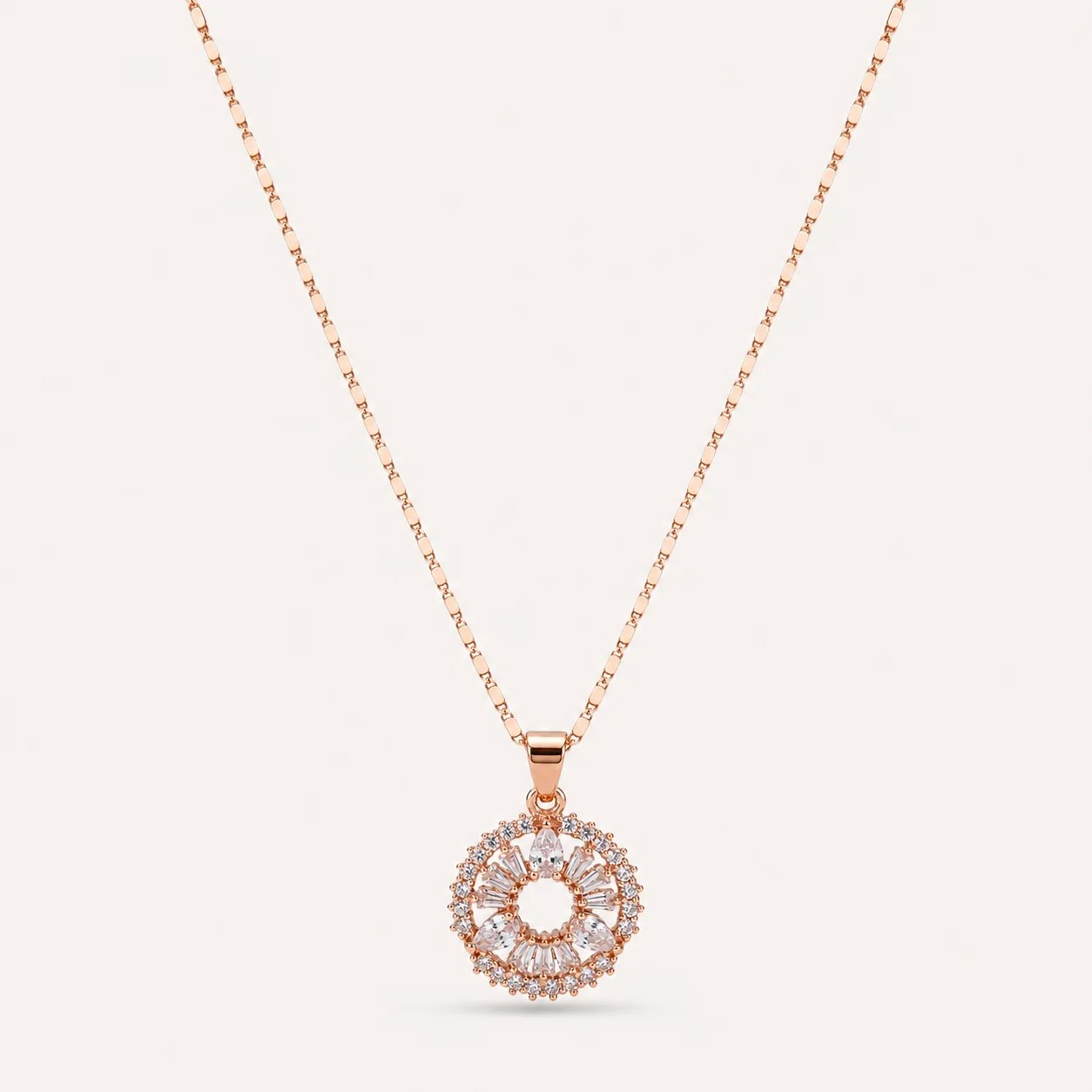 Divayra Ziya - Rose Gold Baguette Sunburst Necklace