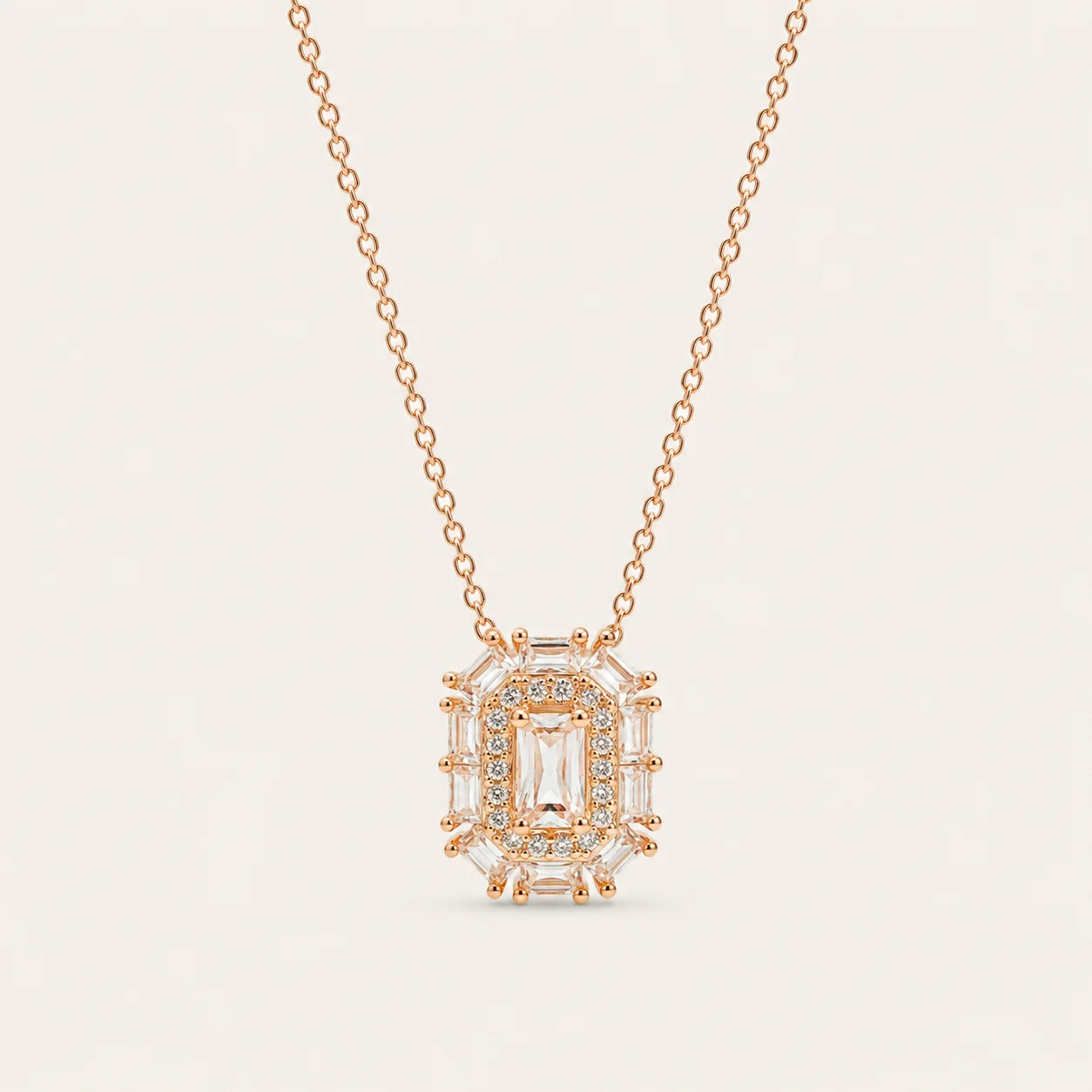Divayra Zoya - Rose Gold Emerald Cut Baguette Necklace