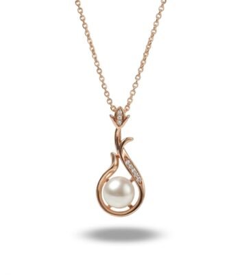 Divayra Rose Gold Floral Pearl Drop Necklace