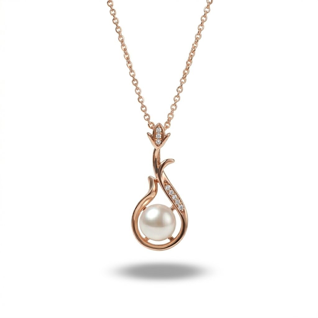 Divayra Rose Gold Floral Pearl Drop Necklace