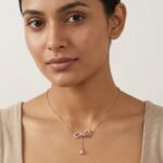 Zircon Embedded Rose Gold Bow & Teardrop Necklace - Image 2
