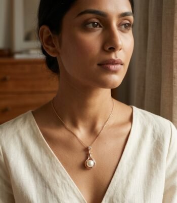 Divayra Rose Gold Floral Pearl Drop Necklace