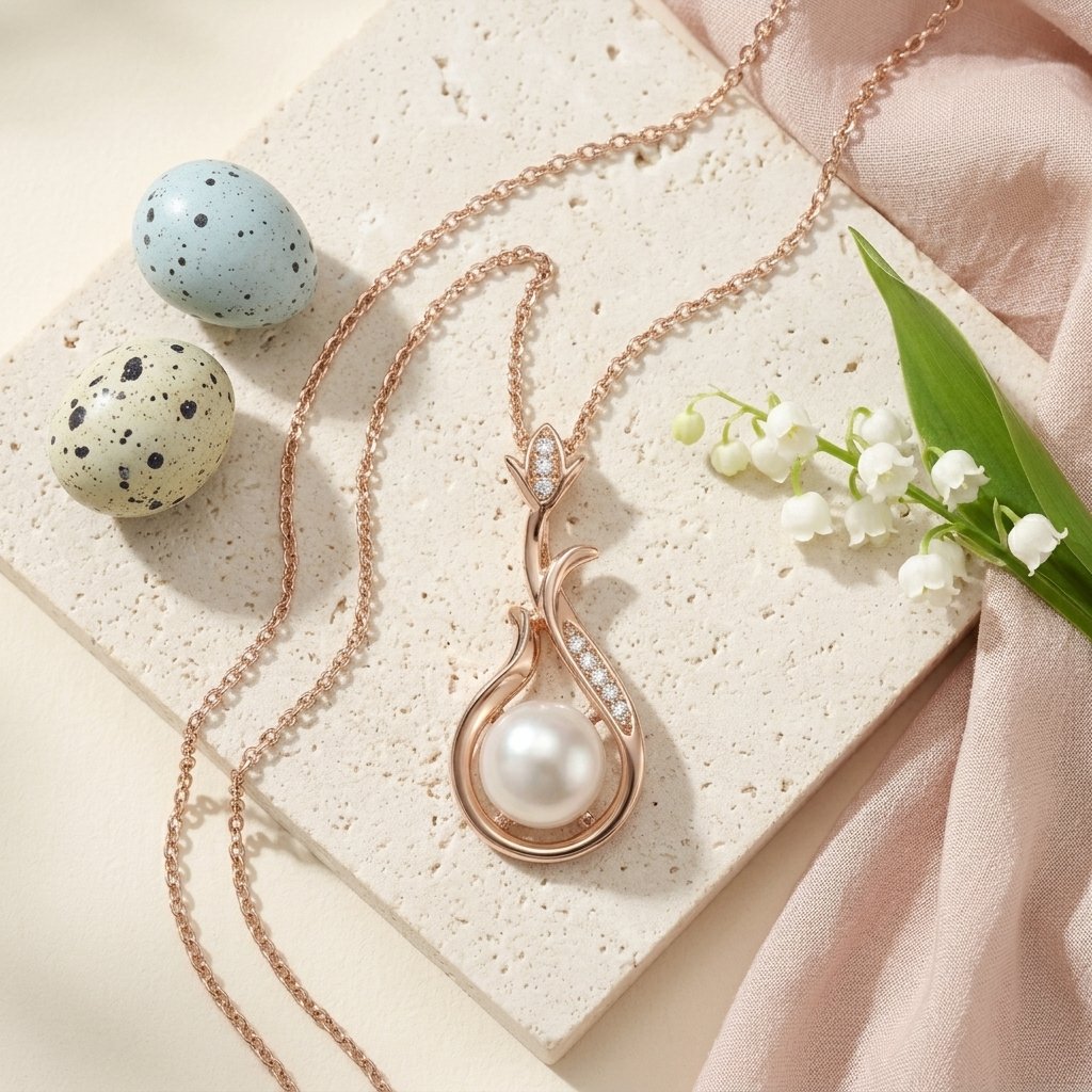 Divayra Rose Gold Floral Pearl Drop Necklace