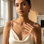 Zircon Embedded Rose Gold Bow & Teardrop Necklace - Image 3