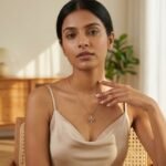 Divayra Rose Gold Beaded Triangle Trillion Cut Necklace