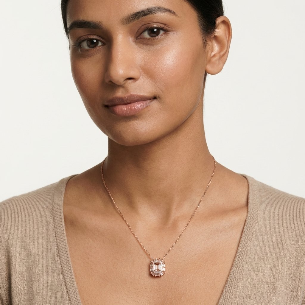 Divayra Rose Gold Emerald Cut Baguette Necklace