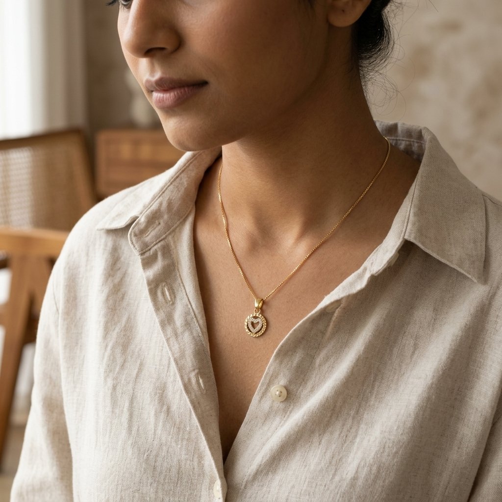 divayra 18k Gold Plated Circle With Zirconia Heart Necklace