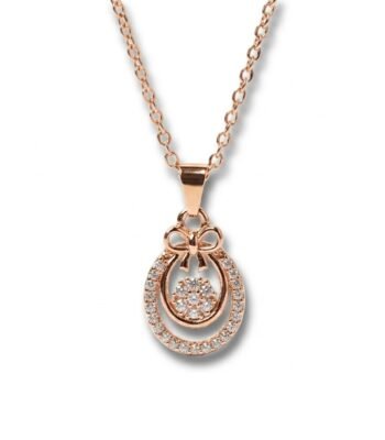 Divayra Rose Gold Floral Pearl Drop Necklace