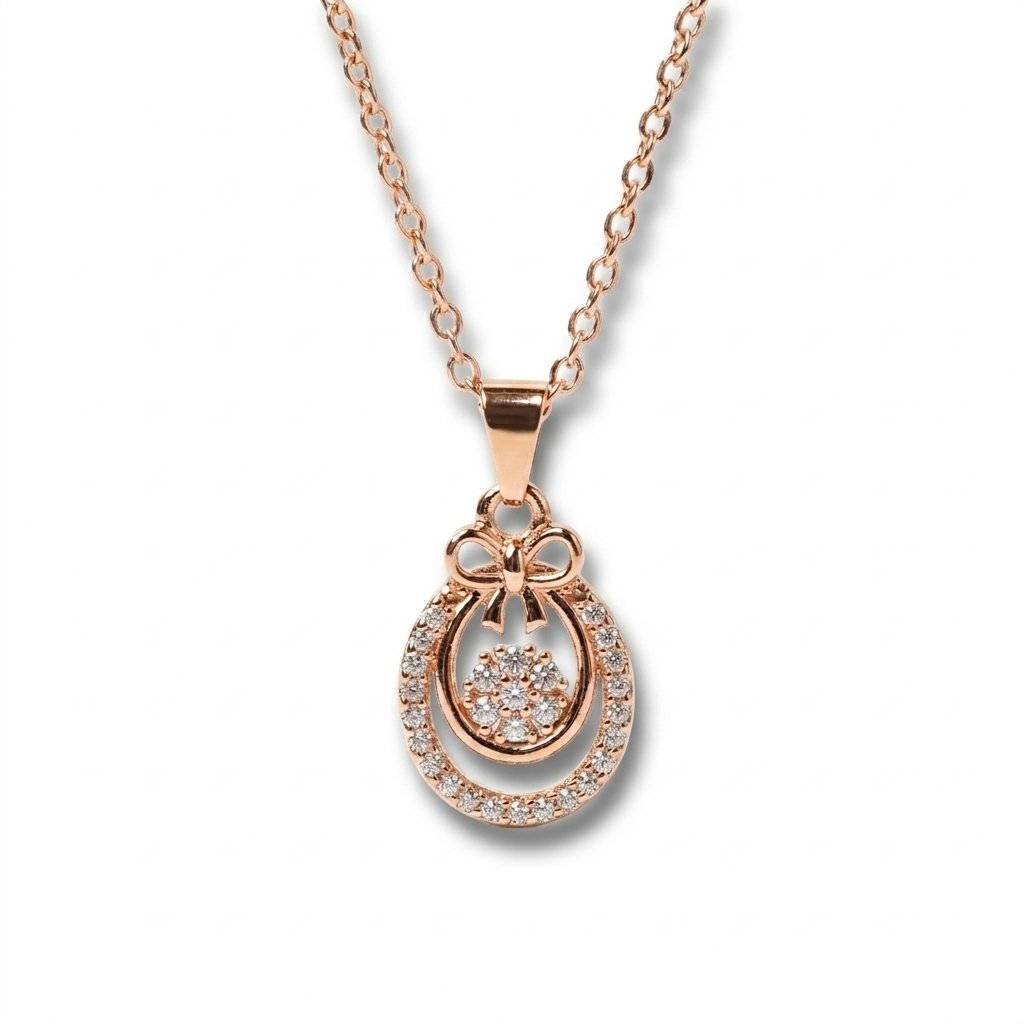 Divayra Rose Gold Floral Pearl Drop Necklace