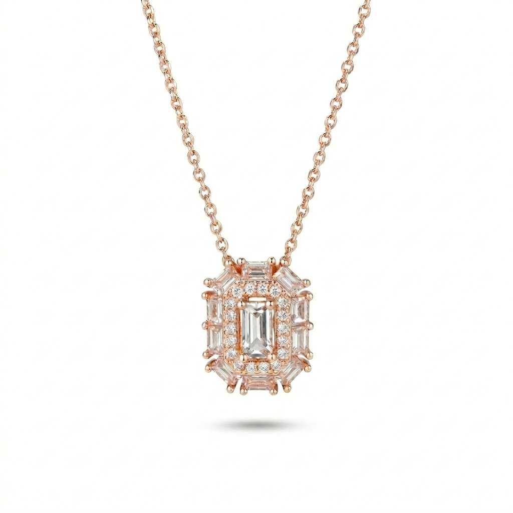 Divayra Rose Gold Emerald Cut Baguette Necklace