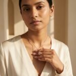 Divayra Rose Gold Beaded Triangle Trillion Cut Necklace