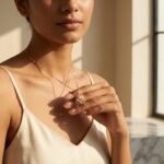 Rose Gold Beaded Triangle & Trillion Cut Necklace - Image 3