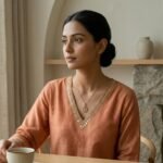 Meher - Rose Gold Delicate Bow & Pave Halo Pendant - Image 3