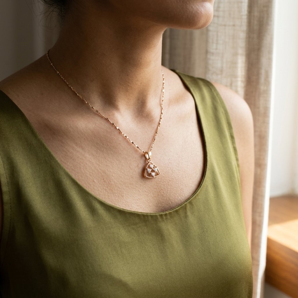 Divayra Rose Gold Beaded Triangle Trillion Cut Necklace