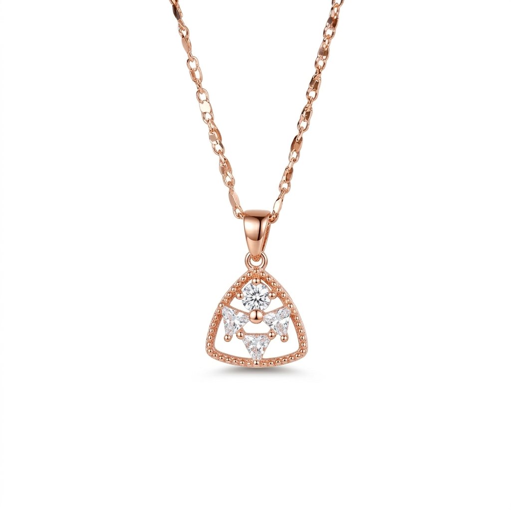 Divayra Rose Gold Beaded Triangle Trillion Cut Necklace