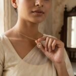 Meher - Rose Gold Delicate Bow & Pave Halo Pendant - Image 4