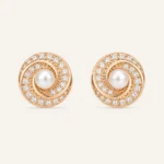 Divayra Rose Gold Pearl Halo Earrings with Cubic Zirconia and Pearl Center for Women